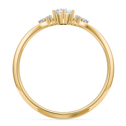 Solitaire Oval with Triple Accents Ring – 10K Yellow Gold with Aquamarine and Fancy Blue Premium Zirconia