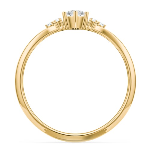 Solitaire Oval with Triple Accents Ring – 10K Yellow Gold with Cubic Zirconia and White Premium Zirconia