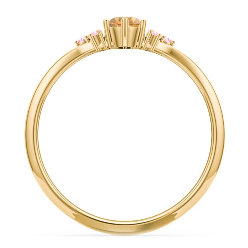 Solitaire Oval with Triple Accents Ring – 10K Yellow Gold with Citrine and Fancy Pink Premium Zirconia