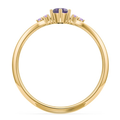 Solitaire Oval with Triple Accents Ring – 10K Yellow Gold with Amethyst and Amethyst Premium Zirconia