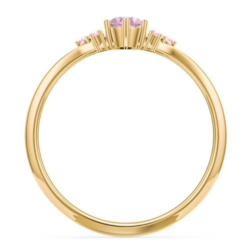 Solitaire Oval with Triple Accents Ring – 10K Yellow Gold with Pink Tourmaline and Fancy Pink Premium Zirconia