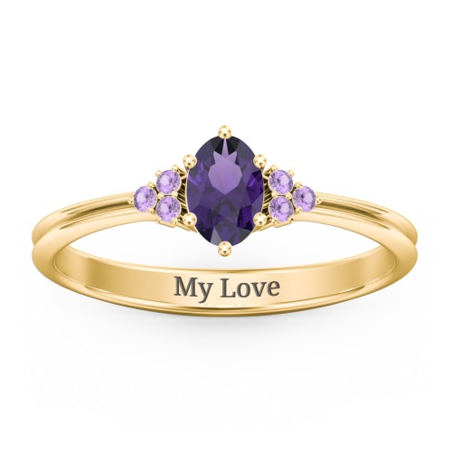 Solitaire Oval with Triple Accents Ring – 10K Yellow Gold with Amethyst and Amethyst Premium Zirconia