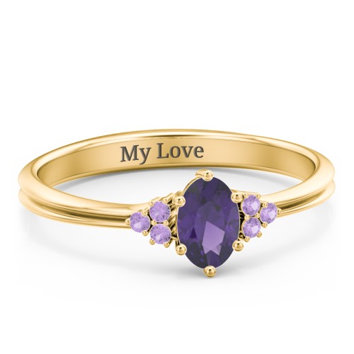Solitaire Oval with Triple Accents Ring – 10K Yellow Gold with Amethyst and Amethyst Premium Zirconia