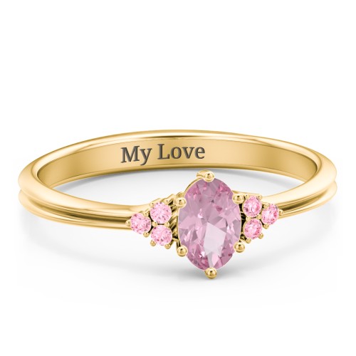 Solitaire Oval with Triple Accents Ring – 10K Yellow Gold with Pink Tourmaline and Fancy Pink Premium Zirconia
