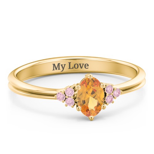 Solitaire Oval with Triple Accents Ring – 10K Yellow Gold with Citrine and Fancy Pink Premium Zirconia