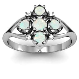 Round Stone "Beehive" Bloom Ring with Acccents