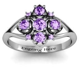 Round Stone "Beehive" Bloom Ring with Acccents in 925 Sterling Silver with Amethyst and Amethyst Premium Zirconia