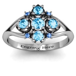 Round Stone "Beehive" Bloom Ring with Acccents in 925 Sterling Silver with Blue Topaz and Fancy Blue Premium Zirconia