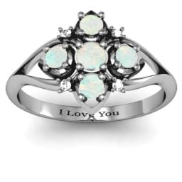 Round Stone "Beehive" Bloom Ring with Acccents