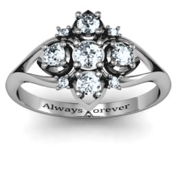 Round Stone "Beehive" Bloom Ring with Acccents in 925 Sterling Silver with Diamond