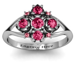Round Stone "Beehive" Bloom Ring with Acccents in 925 Sterling Silver with Ruby and Red Premium Zirconia