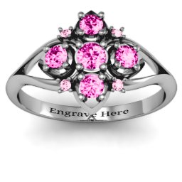 Round Stone "Beehive" Bloom Ring with Acccents in 925 Sterling Silver with Pink Tourmaline and Fancy Pink Premium Zirconia