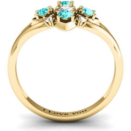 Round Stone "Beehive" Bloom Ring with Acccents – 10K Yellow Gold with Cubic Zirconia, Mint Premium Zirconia, and White Premium Zirconia