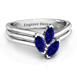 Triple Marquise Collage Ring in 925 Sterling Silver with Blue Sapphire