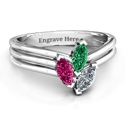 Triple Marquise Collage Ring in 925 Sterling Silver with Emerald, Ruby, and Cubic Zirconia