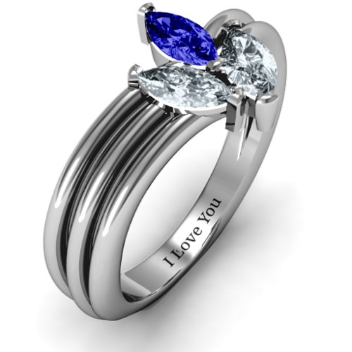 Triple Marquise Collage Ring – Sterling Silver with Blue Sapphire and Cubic Zirconia