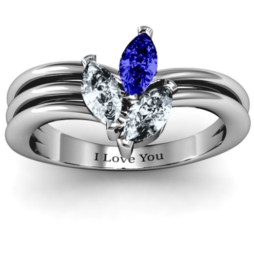 Triple Marquise Collage Ring – Sterling Silver with Blue Sapphire and Cubic Zirconia
