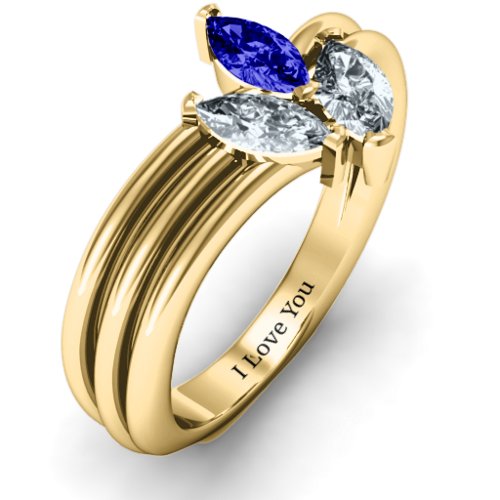 Triple Marquise Collage Ring – 10K Yellow Gold with Blue Sapphire and Cubic Zirconia