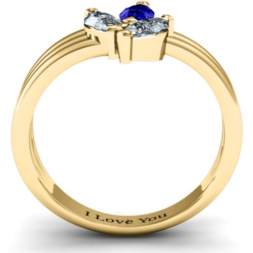 Triple Marquise Collage Ring – 10K Yellow Gold with Blue Sapphire and Cubic Zirconia