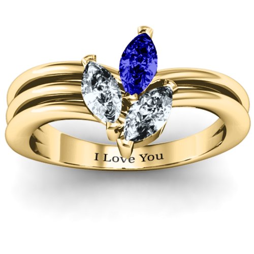 Triple Marquise Collage Ring – 10K Yellow Gold with Blue Sapphire and Cubic Zirconia