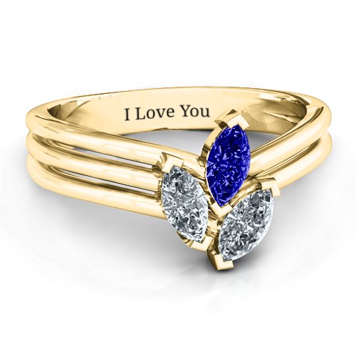 Triple Marquise Collage Ring – 10K Yellow Gold with Blue Sapphire and Cubic Zirconia