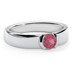 Half Bezel Set Round Stone Ring with Wide Band