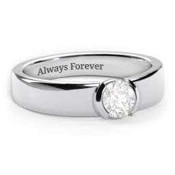 Half Bezel Set Round Stone Ring with Wide Band