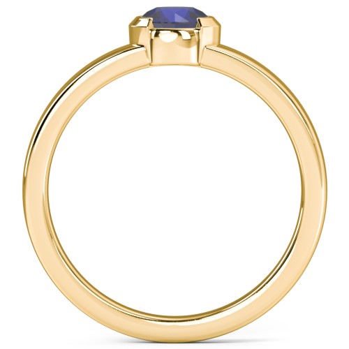Half Bezel Set Round Stone Ring with Wide Band
