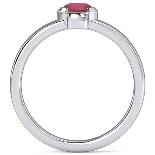 Half Bezel Set Round Stone Ring with Wide Band – Sterling Silver with Ruby