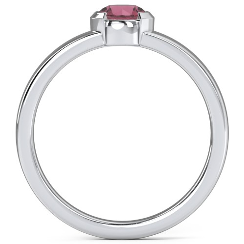 Half Bezel Set Round Stone Ring with Wide Band – Sterling Silver with Pink Tourmaline