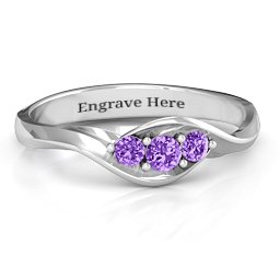 Triple Stone Swirl Ring in 925 Sterling Silver with Amethyst