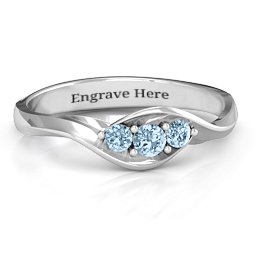 Triple Stone Swirl Ring in 925 Sterling Silver with Aquamarine