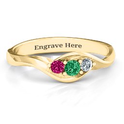 Triple Stone Swirl Ring in 10K Solid Yellow Gold with Emerald, Ruby, and Cubic Zirconia