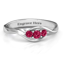 Triple Stone Swirl Ring in 925 Sterling Silver with Ruby