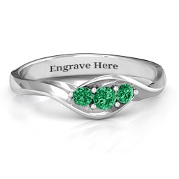 Triple Stone Swirl Ring in 925 Sterling Silver with Emerald