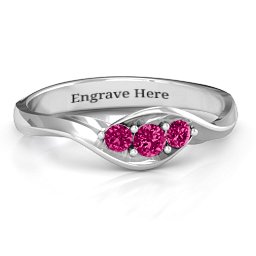 Triple Stone Swirl Ring in 925 Sterling Silver with Ruby