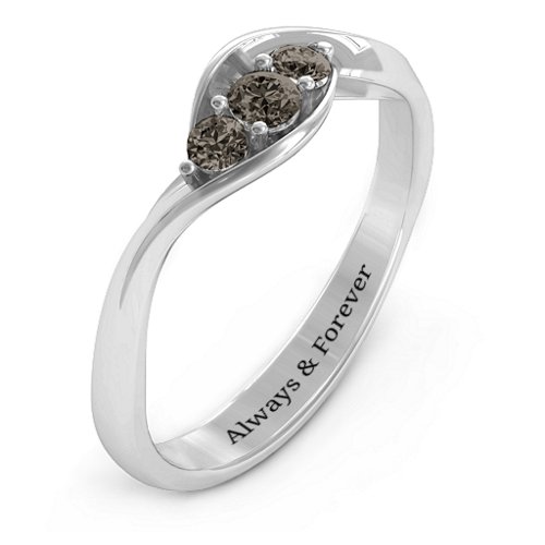Triple Stone Swirl Ring – Sterling Silver with Smokey Quartz