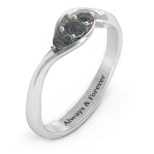 Triple Stone Swirl Ring – Sterling Silver with Alexandrite