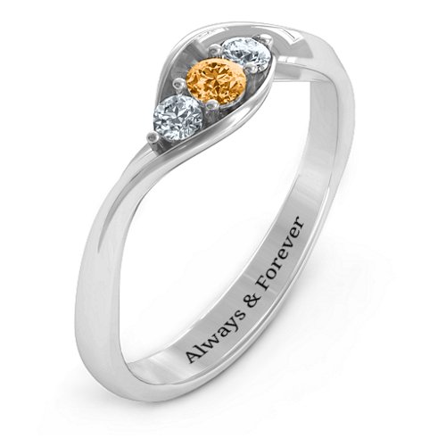 Triple Stone Swirl Ring – Sterling Silver with Citrine and Cubic Zirconia