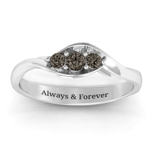 Triple Stone Swirl Ring – Sterling Silver with Smokey Quartz