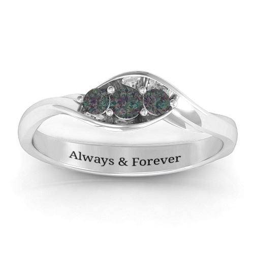 Triple Stone Swirl Ring – Sterling Silver with Alexandrite