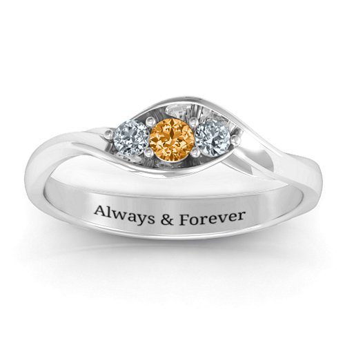 Triple Stone Swirl Ring – Sterling Silver with Citrine and Cubic Zirconia