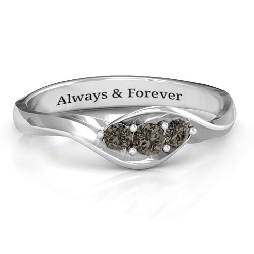 Triple Stone Swirl Ring – Sterling Silver with Smokey Quartz