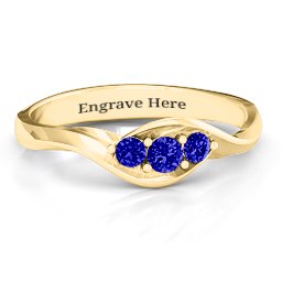 Triple Stone Swirl Ring in 10K Solid Yellow Gold with Blue Sapphire