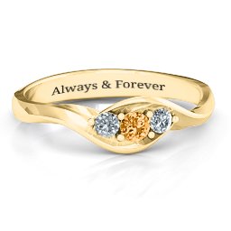 Triple Stone Swirl Ring in 10K Solid Yellow Gold with Citrine and Cubic Zirconia