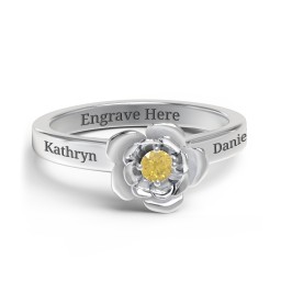 Flourish Rose Ring in 925 Sterling Silver with Golden Yellow Premium Zirconia