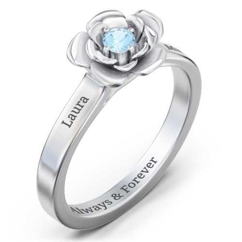 Flourish Rose Ring – Sterling Silver with Blue Topaz