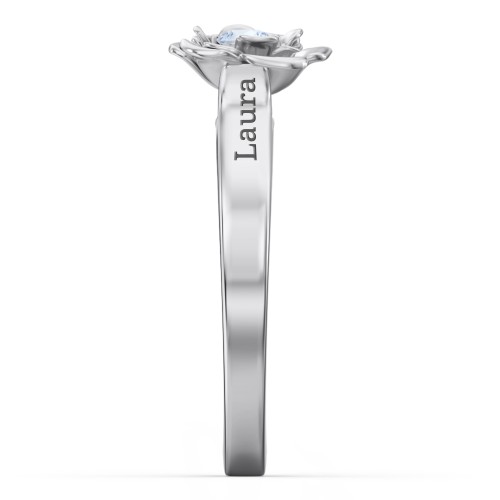 Flourish Rose Ring – Sterling Silver with Aquamarine