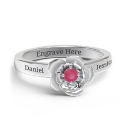 Flourish Rose Ring in 925 Sterling Silver with Ruby