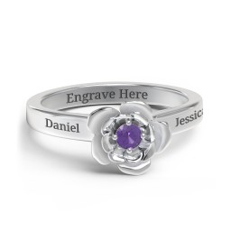 Flourish Rose Ring in 925 Sterling Silver with Amethyst
